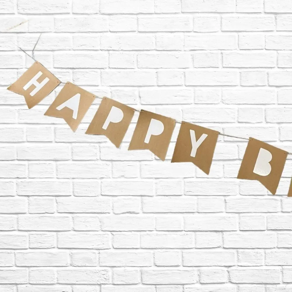 Happy Birthday Banner Brown & White 110” Long
